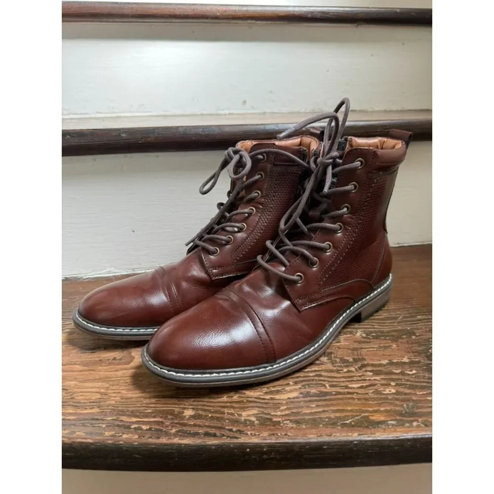 Madden by Steve Madden brown side zip lace up mens boots 7.5